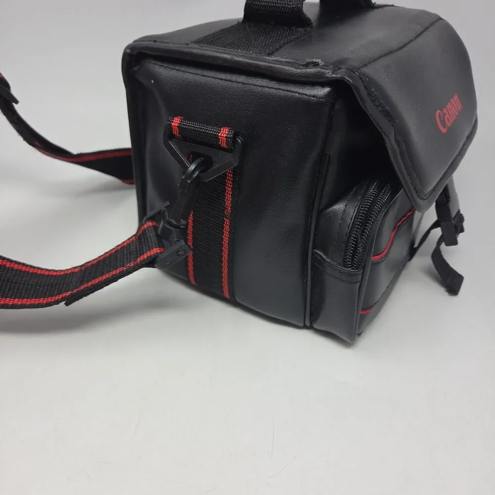 Vintage Official CANON Leather Case Black Red w/ Shoulder Strap 80s Footed